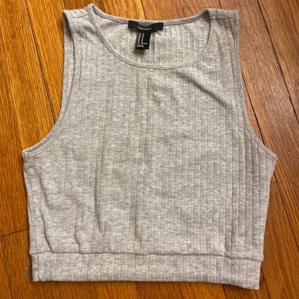 Ribbed Grey Crop Tank Top